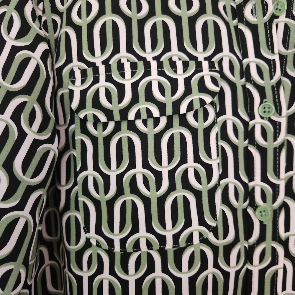 Alfani Black and White Geometric Blouse with Green Accents - Picture 3 of 10